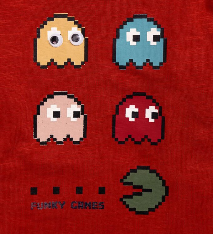 "FNK CLUB" Μπλούζα μακρυμάνικη Pac-Man, για αγόρι. Βαμβακερή με άνετη εφαρμογή και τυπωμένο σχέδιο Pac Man, με ματάκια που κουνιούνται!