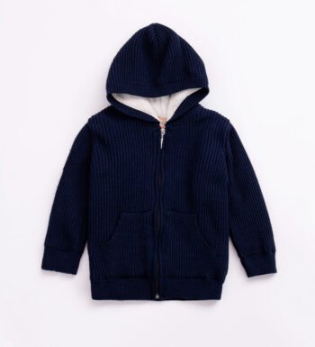 Μπλε ζακέτα για αγόρι με επένδυση και κουκούλα.