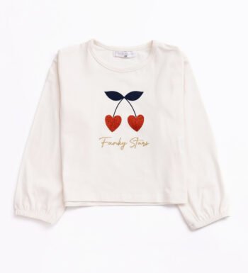 Λευκή μακρυμάνικη μπλούζα με σχέδιο κερασάκια