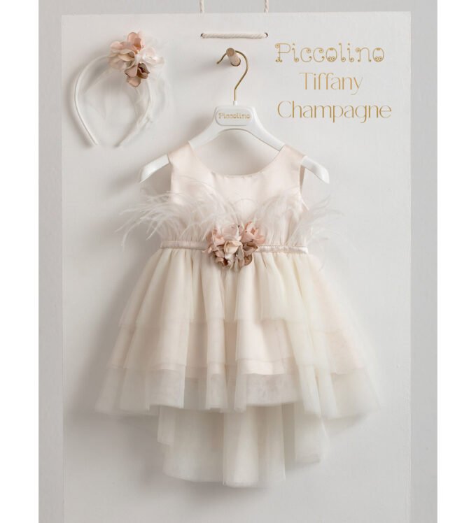 «TIFFANY CHAMPAGNE» Βαπτιστικό Φόρεμα με αξεσουάρ για τα μαλλιά