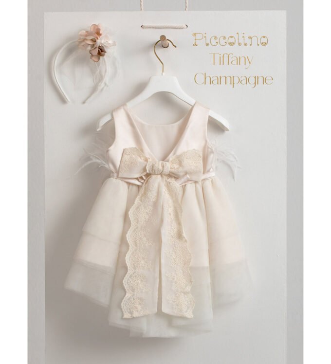«TIFFANY CHAMPAGNE» Βαπτιστικό Φόρεμα με αξεσουάρ για τα μαλλιά