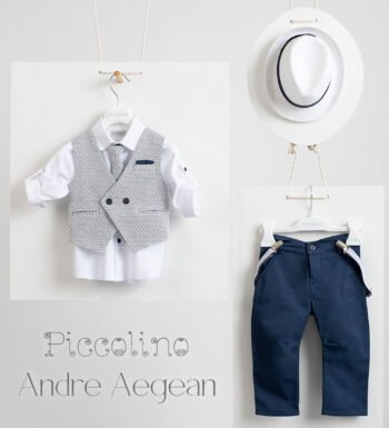 «ANDRE» Βαπτιστικό κοστούμι με αξεσουάρ για το κεφάλι