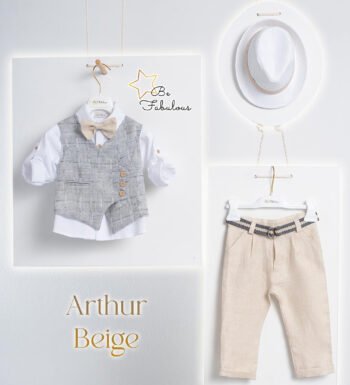 «ARTHUR» Βαπτιστικό κοστούμι με αξεσουάρ για το κεφάλι