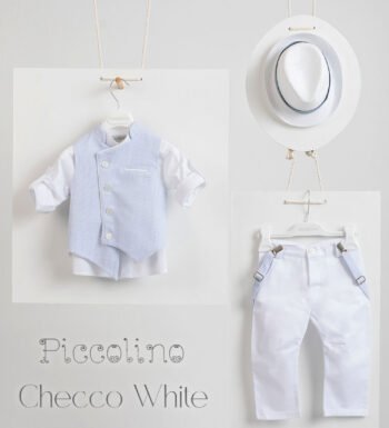 «CHECCO» Βαπτιστικό κοστούμι με αξεσουάρ για το κεφάλι