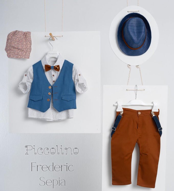 «FREDERIC» Βαπτιστικό κοστούμι με αξεσουάρ για το κεφάλι