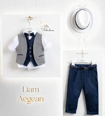 «LIAM» Βαπτιστικό κοστούμι με αξεσουάρ για το κεφάλι