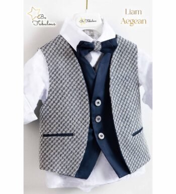 «LIAM» Βαπτιστικό κοστούμι με αξεσουάρ για το κεφάλι