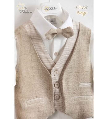 «OLIVER» Βαπτιστικό κοστούμι με αξεσουάρ για το κεφάλι