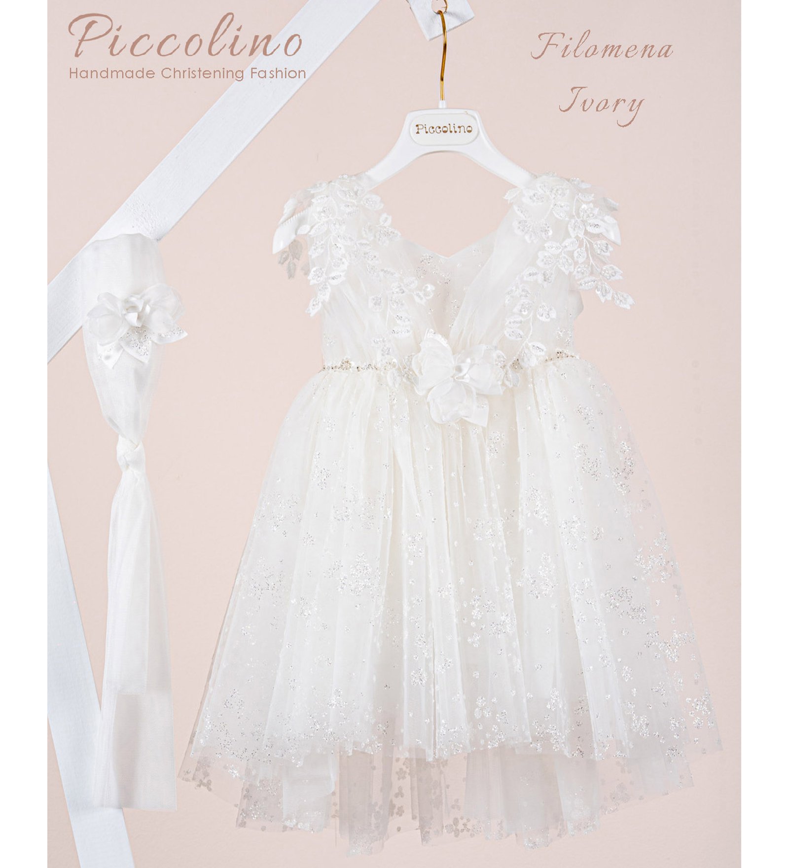 «FILOMENA» Βαπτιστικό Φόρεμα με αξεσουάρ για τα μαλλιά