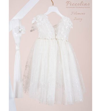 «FILOMENA» Βαπτιστικό Φόρεμα με αξεσουάρ για τα μαλλιά