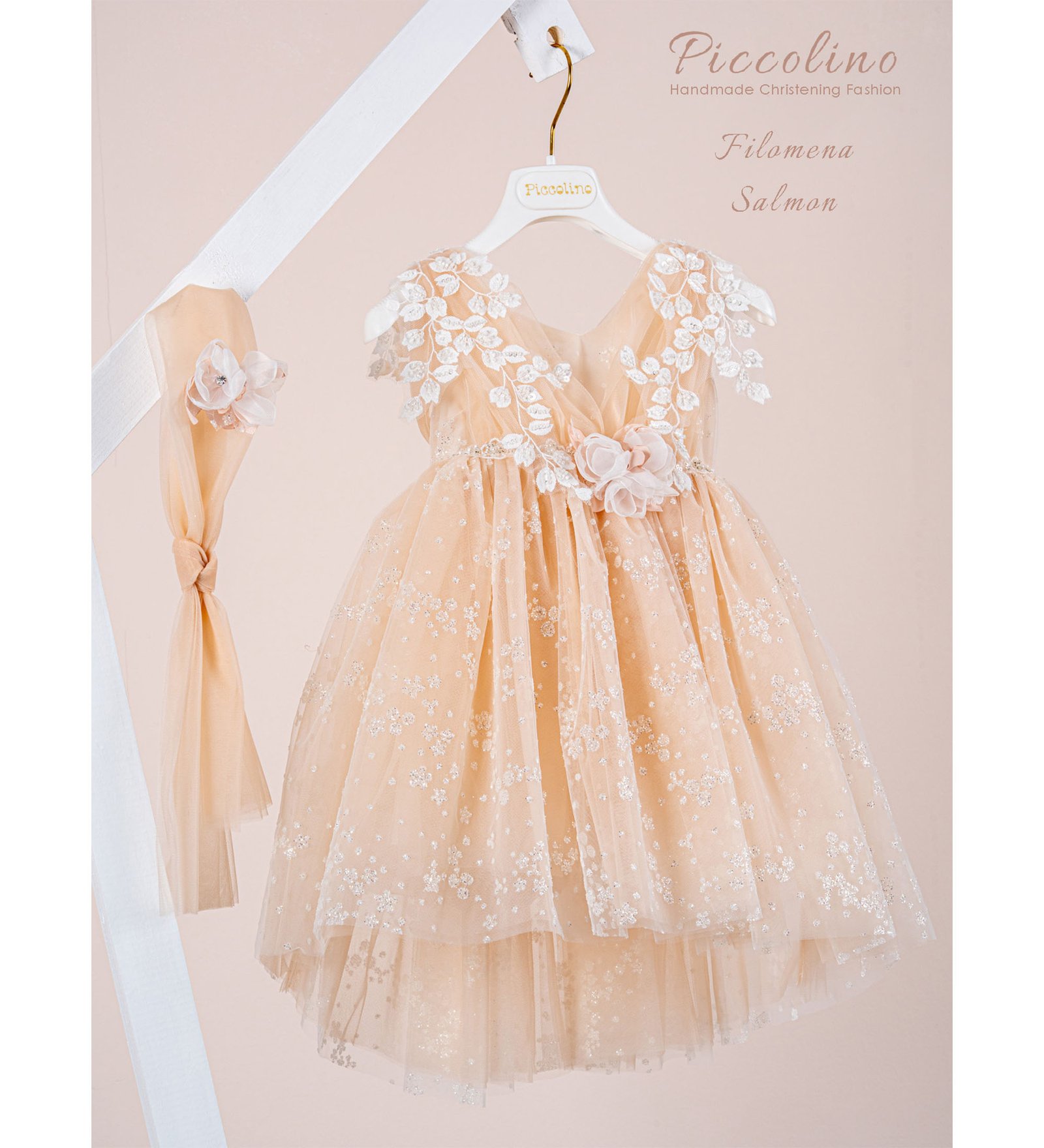 «FILOMENA» Βαπτιστικό Φόρεμα με αξεσουάρ για τα μαλλιά