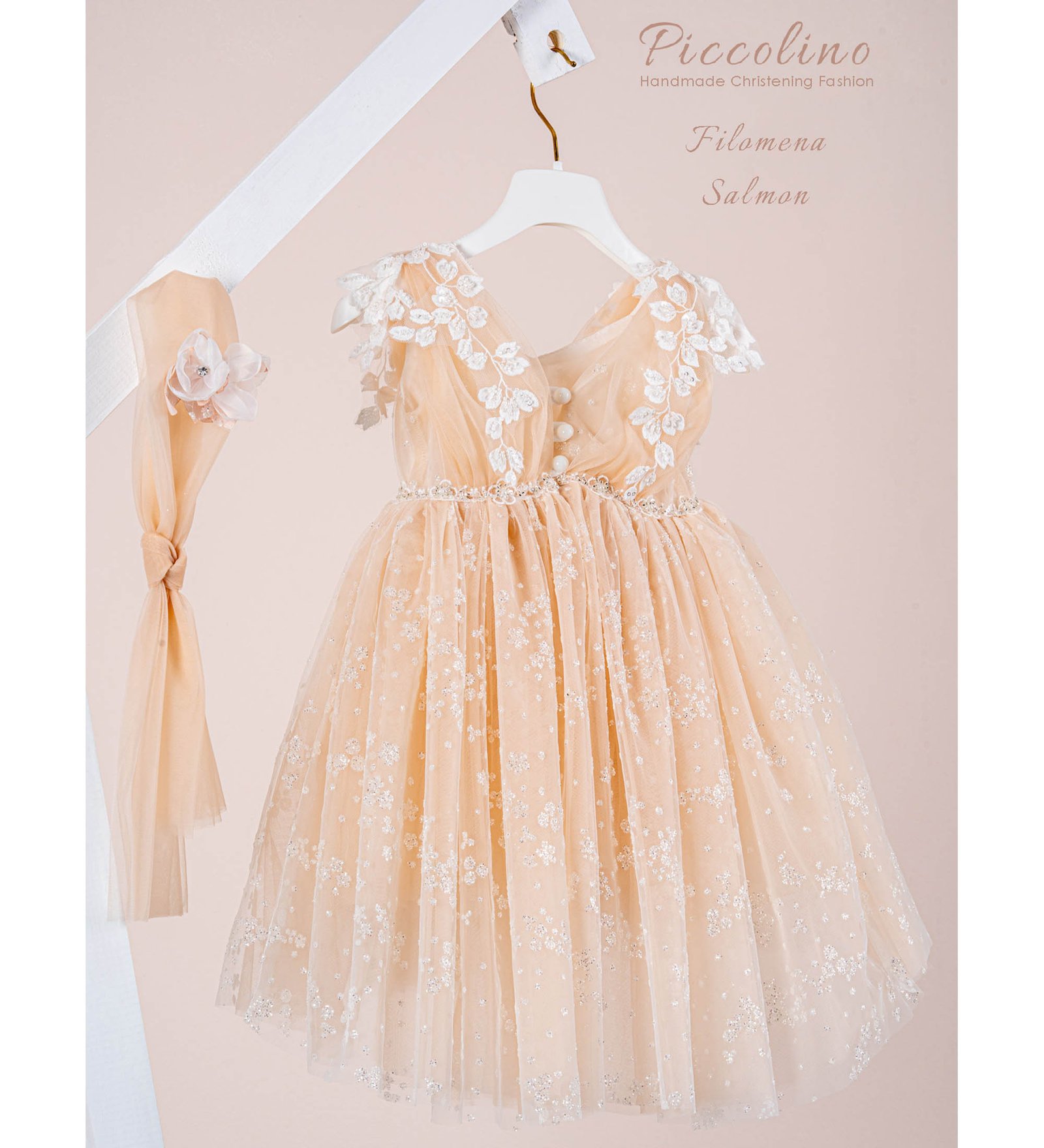 «FILOMENA» Βαπτιστικό Φόρεμα με αξεσουάρ για τα μαλλιά