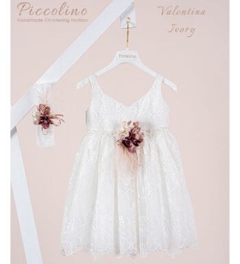 «VALENTINA» Βαπτιστικό Φόρεμα με αξεσουάρ για τα μαλλιά